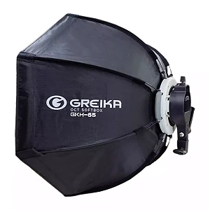 Softbox Greika GKH-45 Parabólico Montagem Rápida Bowens e Adaptador p/ Speedlite com Grid - 45cm - Preto/Cinza
