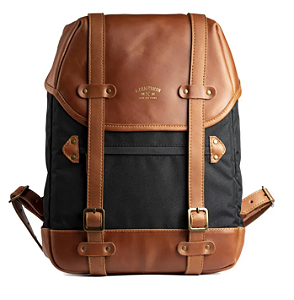 Mochila Couro Caramelo e Lona Preta Roadstar (01161)