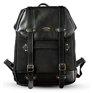 Mochila Couro Preto e Lona Preta Roadstar (01163)