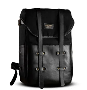 Mochila Couro Preto Lona Preta Arya (01109)