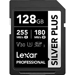 Cartão de Memória SD 128GB V30 Silver Plus Lexar SDXC UHS-I 255/180 MB/s