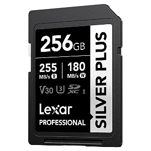 Cartão de Memória SD 256GB V30  Silver Plus Lexar SDXC UHS-I 255/180 MB/s