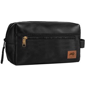 Necessaire Bebe em Couro Legítimo com Bolso Preta