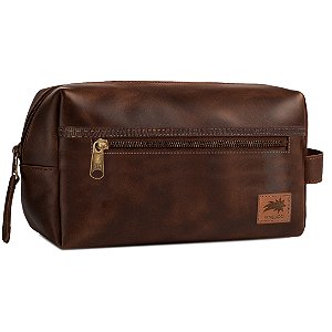 Necessaire Bebe em Couro Legítimo com Bolso Marrom