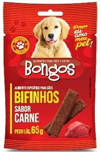 Petisco Bifinho Para Cães Carne Bongos Pacote 65g CAIXA C/18 Unidades