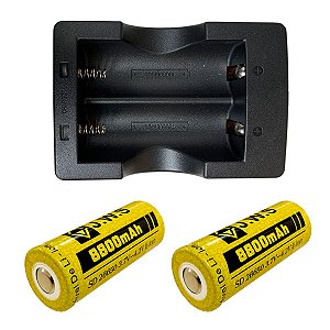 Kit Carregador duplo + 2 Baterias 26650-8800mAh