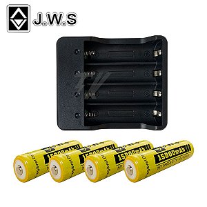 Kit Carregador Quadruplo + 4 Baterias Com Chip 166650-15800mAh
