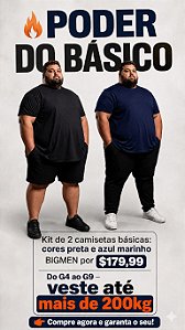 Kit 2 Camisetas Básicas Preta e Marinho Masculina Plus Size Algodão G4 ao G9