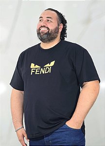 CAMISETA PLUS SIZE  FENDI PRETA ALGODÃO FIO EGPICIO  PLUS SIZE G3 ao G8