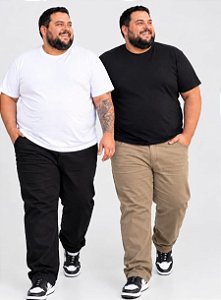 Kit 2 Calças SARJA PRETA E CAQUI Masculina Plus Size 48 ao 68