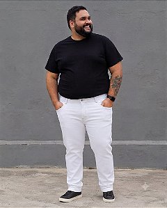 Calça Elastano Branca Sarja Masculina Plus Size Bigmen 52 ao 66