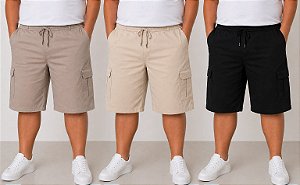 Bermuda Elastico e Cordão 54 ao 64 Sarja Dazzling Plus Masculino 6 bolsos