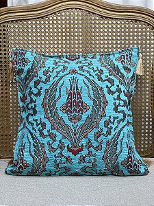 Capa Para Almofada - Jacquard - Azul Turquesa  - Tassel
