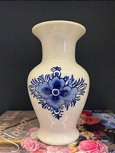 Vaso Decorativo - Azul e Branco - Ceramica 18CM