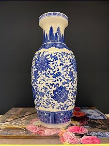 Vaso Decorativo - Azul e Branco - Ceramica 24CM