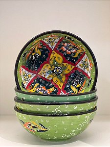 Bowl - Verde Claro - Cerâmica - Turquia - Tamanho Grande - Pintura Relevo