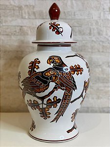 Vaso Potiche - Pássaros - 40CM Branco - Cerâmica