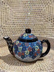Bule Turco em Ceramica Grande - Azul Claro - Pintado á mão