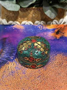 Porta Joias - Metal - Feito à mão - Verde e Dourado - 5,5cm