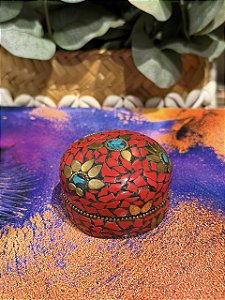Porta Joias - Metal - Feito à mão - Vermelho e Dourado - 5,5cm