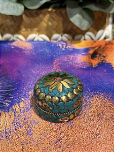 Porta Joias - Metal - Feito à mão - Verde e Dourado - 4,5cm