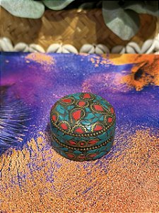 Porta Joias - Metal - Feito à mão - Verde, Vermelho e Dourado - 4,5cm