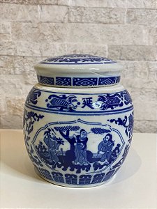 Vaso Potiche - Azul e Branco - Cerâmica