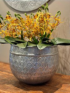 Cachepot em Alumínio - Martelado - Prata - 31CM