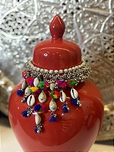 Colar - Decorativo - Metal - Concha - Prata  - 25CM