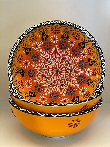 Bowl - Amarelo - Cerâmica - Turquia - Tamanho Grande - Pintura Alto Relevo