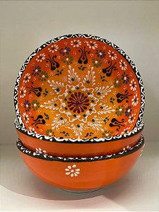 Bowl - Laranja -  Cerâmica - Turquia - Tamanho Grande - Pintura Relevo