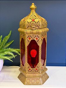 Lanterna Marroquina - Dourado e Vermelho - 54cm