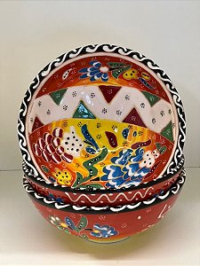 Bowl - Vermelho - Cerâmica - Turquia - Tamanho Médio - Pintura Relevo
