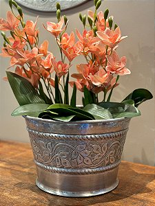 Cachepot em Alumínio - Martelado - Prata - 29CM