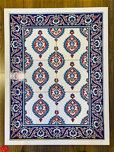 Quadro - Azulejo - Turco - Azul e Vermelho - Com Moldura