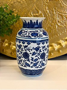 Vaso Decorativo - Azul e Branco - Cerâmica - 20CM
