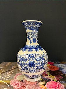 Vaso Decorativo - Azul e Branco - Ceramica 15CM