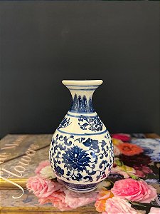 Vaso Decorativo - Azul e Branco - Ceramica 11CM