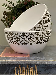 Bowl Relevo - Branco e Dourado - Cerâmica - Tamanho Grande