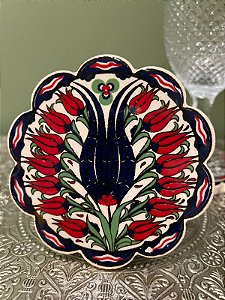 Porta Copos - Descanso Turco - Cerâmica - Vermelho e Azul