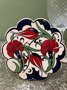 Porta Copos - Descanso Turco - Cerâmica - Vermelho e Verde