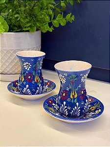 Copo Turco - Pares - Cerâmica - Pintado à mão - Azul