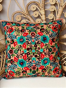 Capa de Almofada Bordada 45x45 Terracota