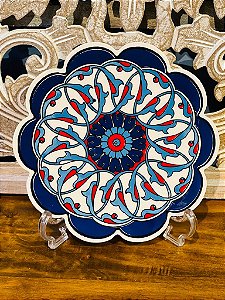 Descanso de Travessa e Panela - Turco - Cerâmica -  Vermelho Com  Azul