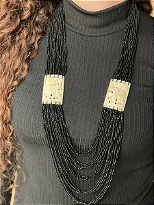 Colar - Miçanga e Osso - Preto