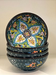 Bowl - Verde Escuro - Cerâmica - Turquia - Tamanho Grande - Pintura Relevo