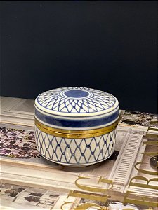 Pote - Branco Com Detalhe Azul e Dourado - Ceramica