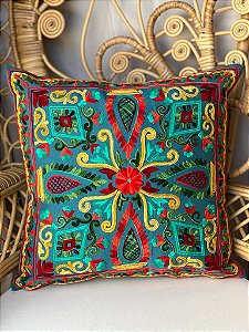 Capa de Almofada Bordada 45x45 Azul Escuro