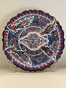 Prato de Parede Grande - Turquia - Decorativo - Cerâmica - Roxo Com Azul