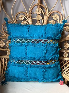 Almofada Marroquina com Enchimento - Bordado - Azul Claro - Marrocos For  You | Decoração e Vestuário - Étnico